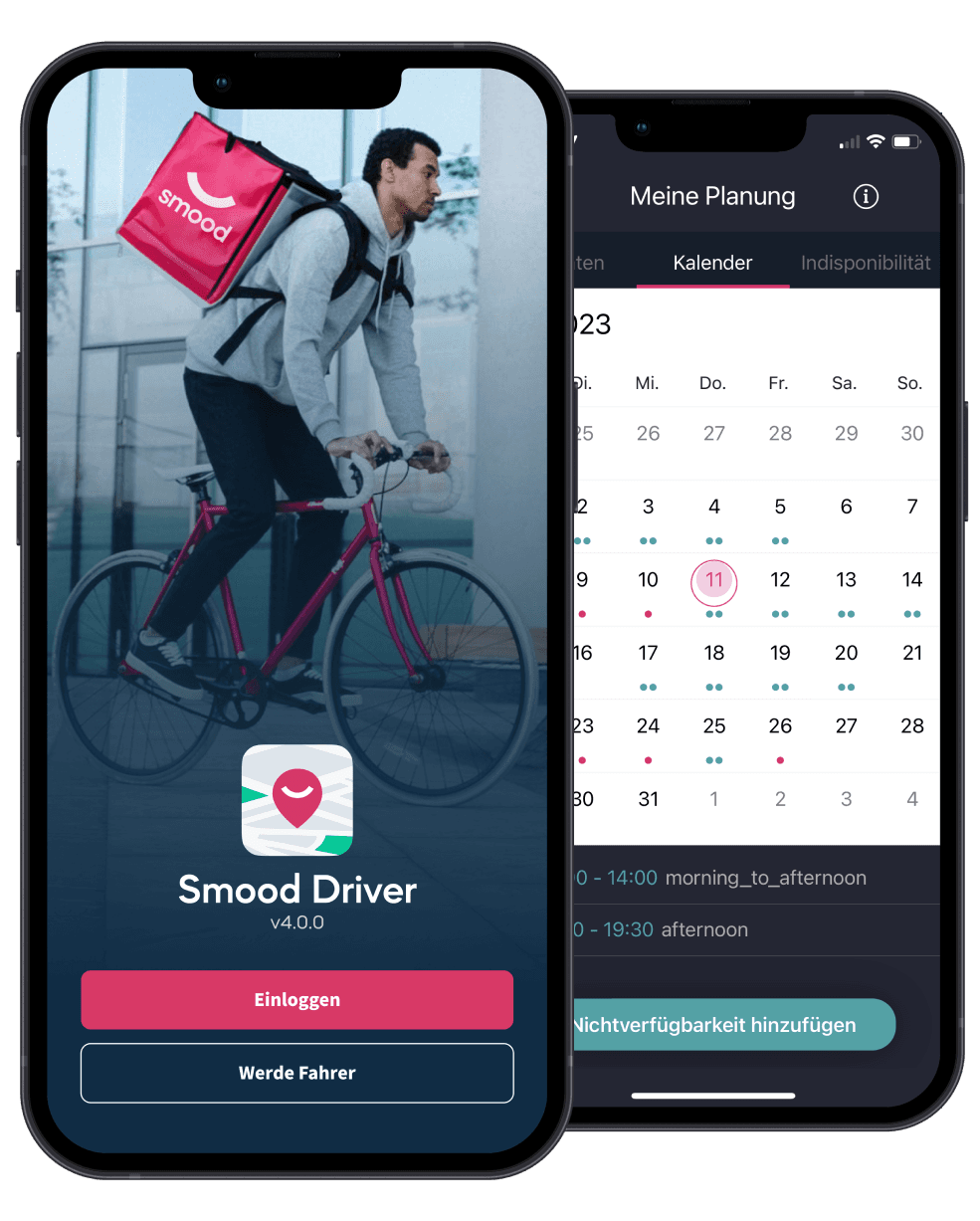 Screenshot der Driver-App auf einem Iphone, der die Benutzeroberfläche mit Liefer- und Navigationsinformationen anzeigt.
