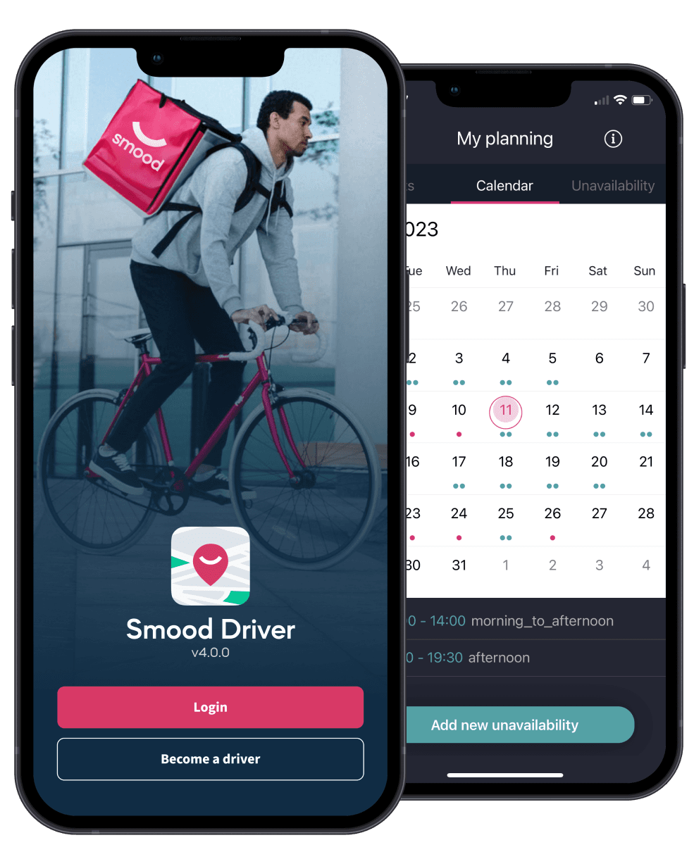 Screenshot of the driver application on an iPhone, showing the user interface with delivery and navigation information.