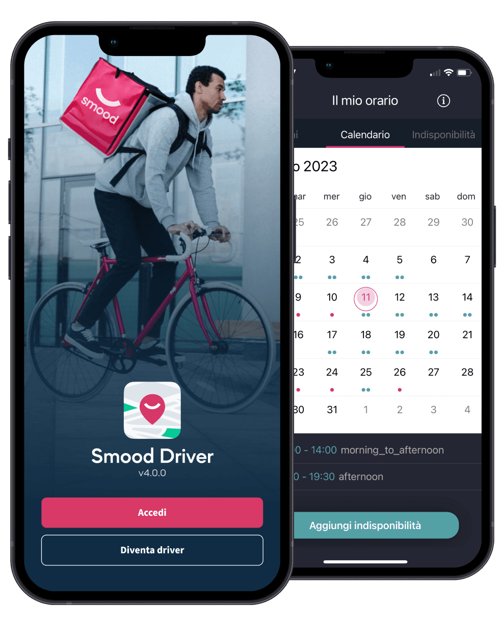 Schermata dell'applicazione per autisti su iPhone, che mostra l'interfaccia utente con le informazioni sulla consegna e sulla navigazione.